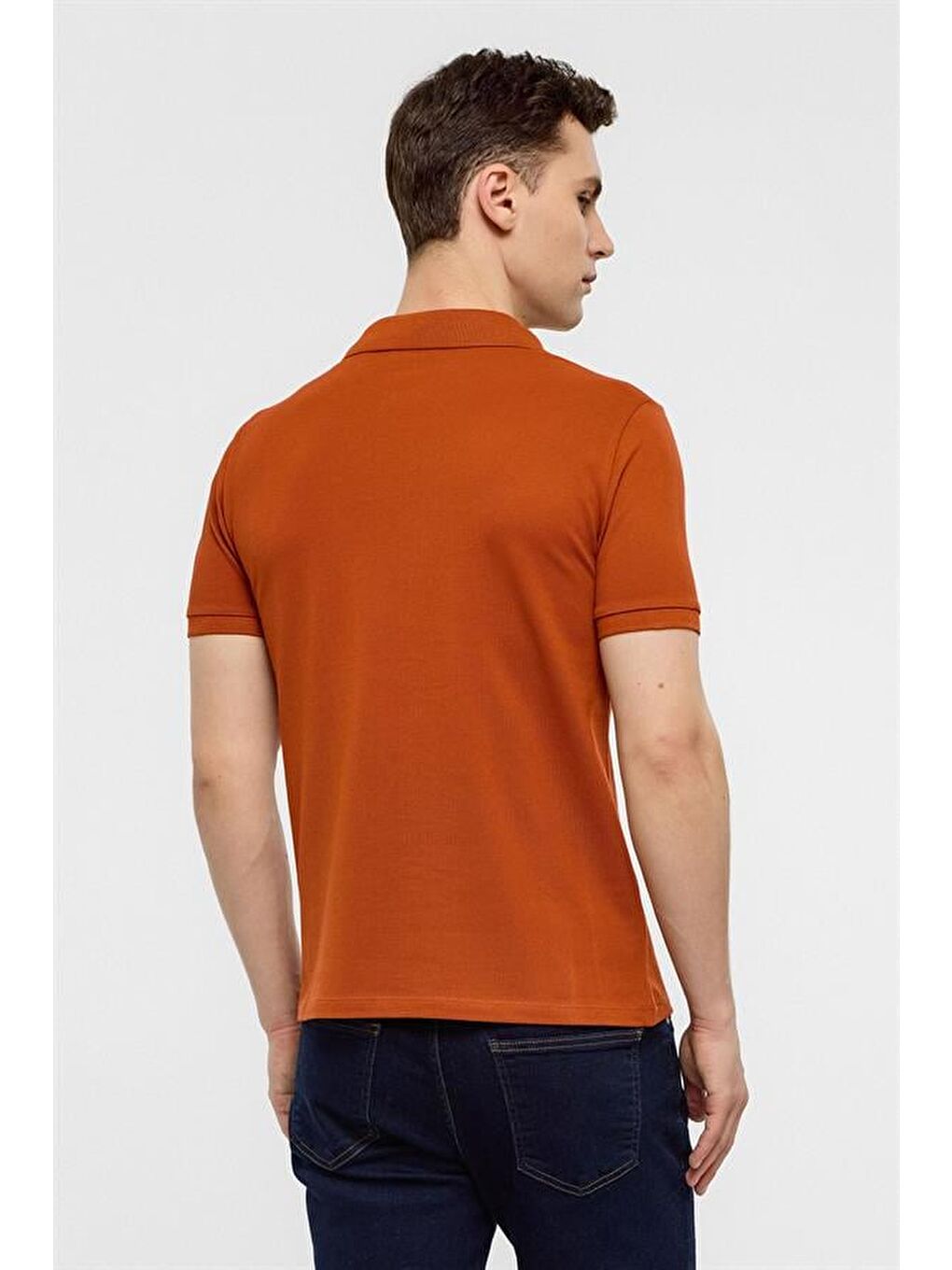 Kahverengi Kiremit Slim Düz Polo Yaka Tişört-5