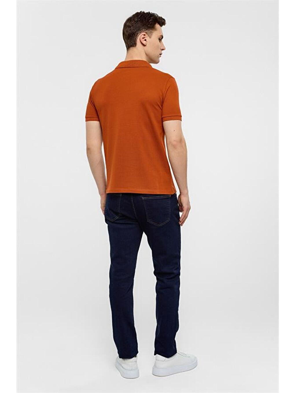 Kahverengi Kiremit Slim Düz Polo Yaka Tişört-6