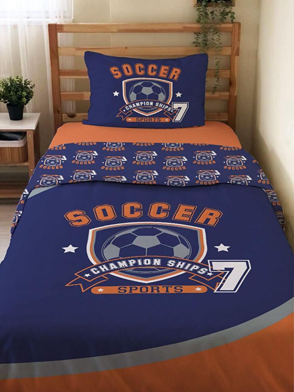 Karışık Çift Taraflı Futbol Desenli Çarşafsız 2'li Takım  Tek Kişilik Nevresim Takımı 160x220 Cm