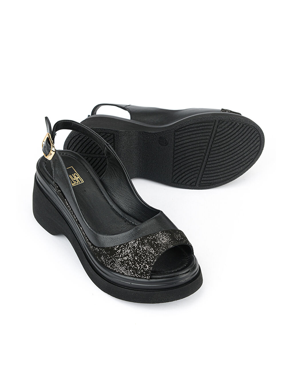 Kadın Hakiki Deri Dolgu Topuk Sandalet 161992Z64024 Siyah-3