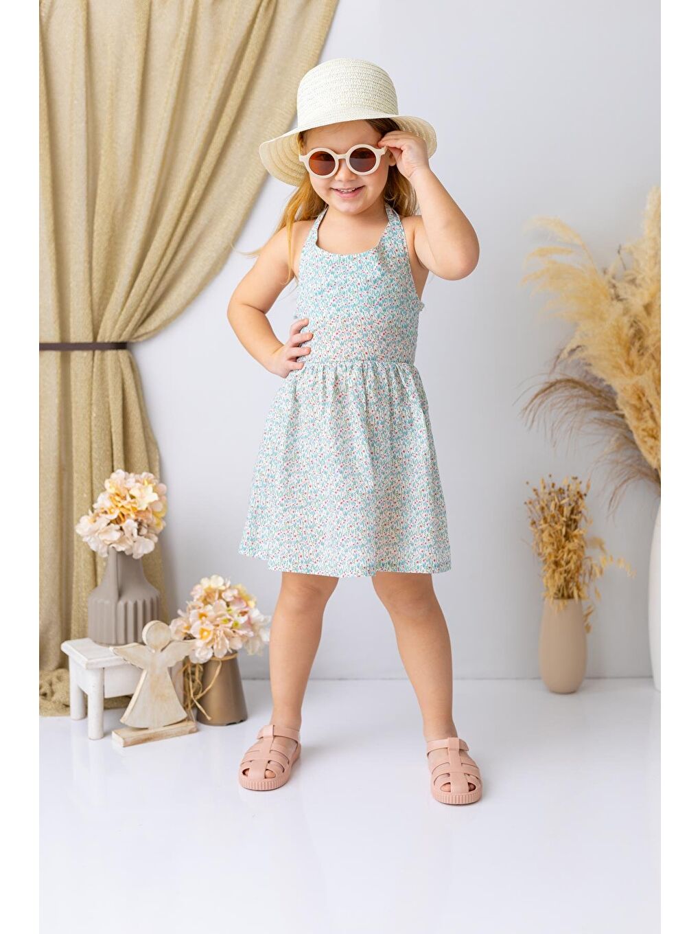 Karışık Kız Çocuk Çiçek Desenli Fırfırlı Elbise - Desenli