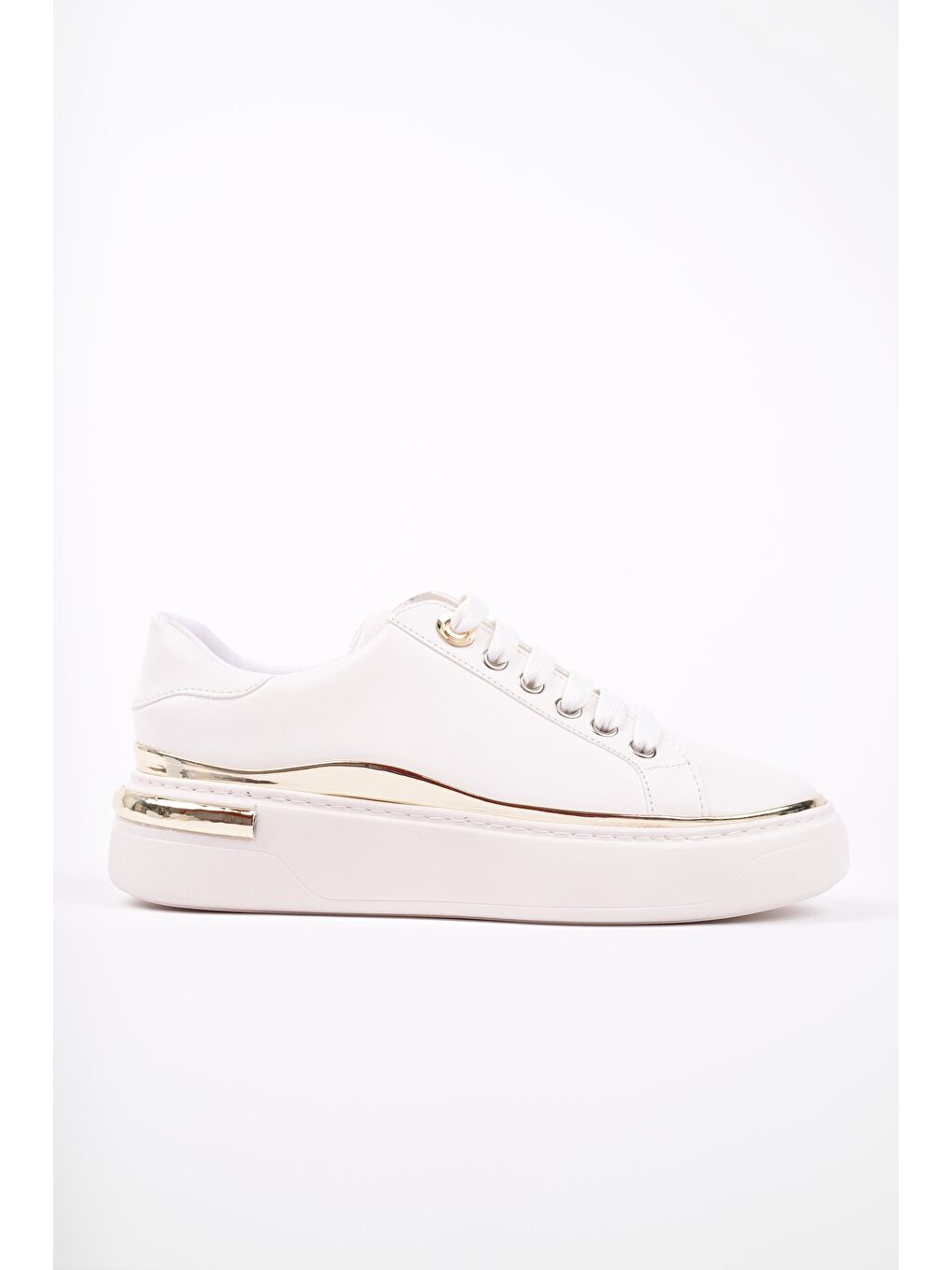 Beyaz SVETLANA İnce Şerit Detaylı Bağcıklı Günlük Kadın Sneaker Spor Ayakkabı-2