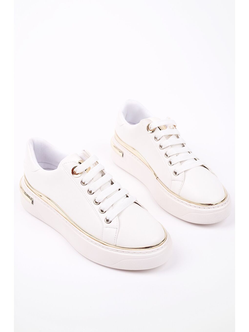 Beyaz SVETLANA İnce Şerit Detaylı Bağcıklı Günlük Kadın Sneaker Spor Ayakkabı-3