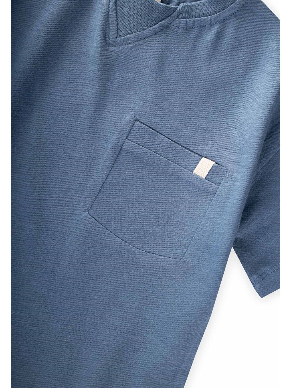 Yaka Detaylı T-Shirt 2-12 Yaş İndigo Mavi-2