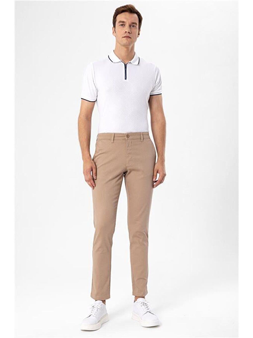 Bej Slim Armürlü Pantolon-1