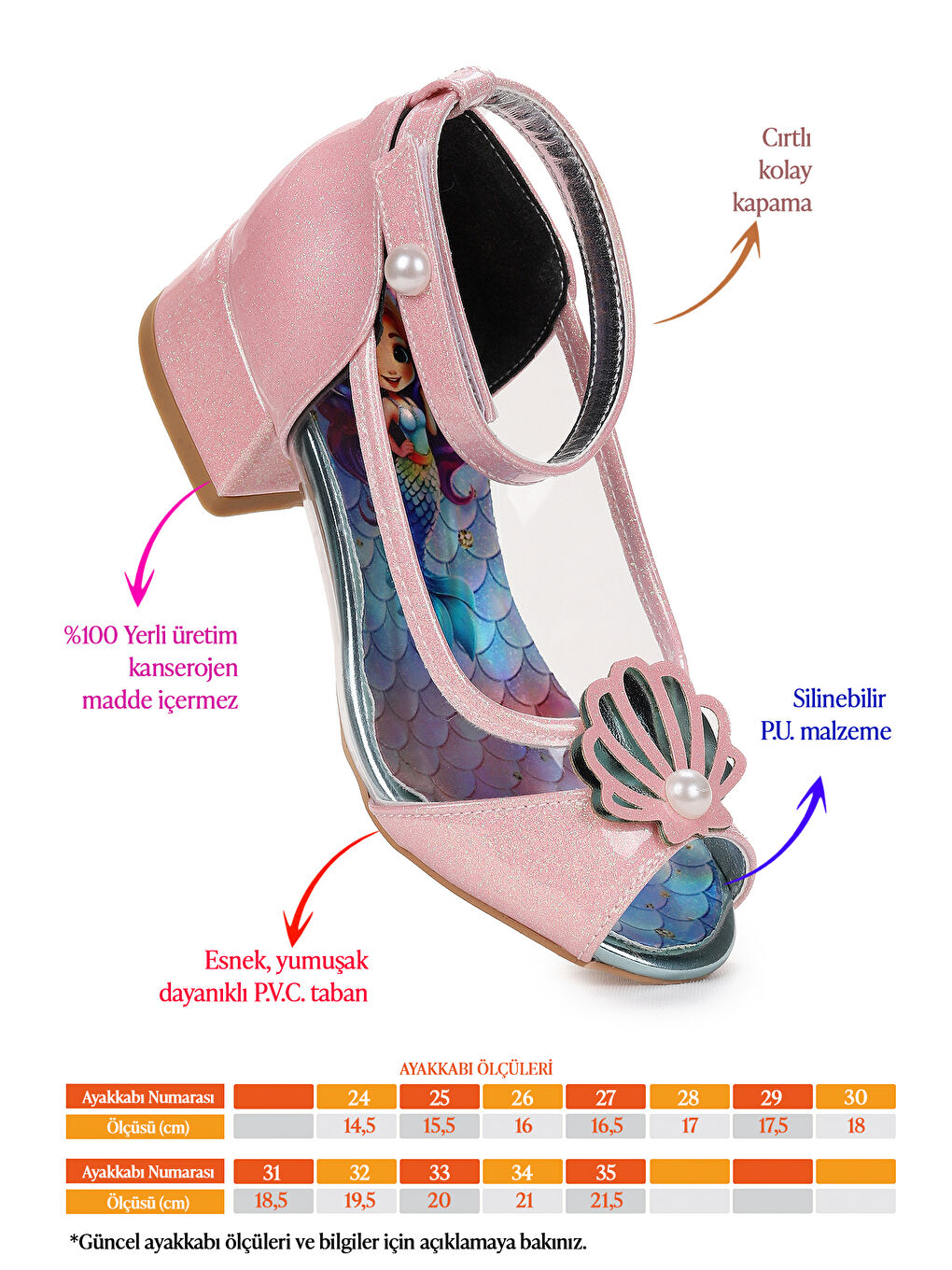 Pembe Deniz Kızı Şeffaf Burnu Açık Kız Çocuk Topuklu Abiye Ayakkabı-1