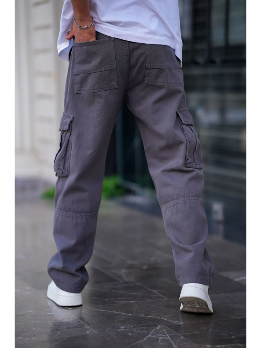 Gri Erkek Kargo Cep Baggy Pantolon Füme Rengi-2