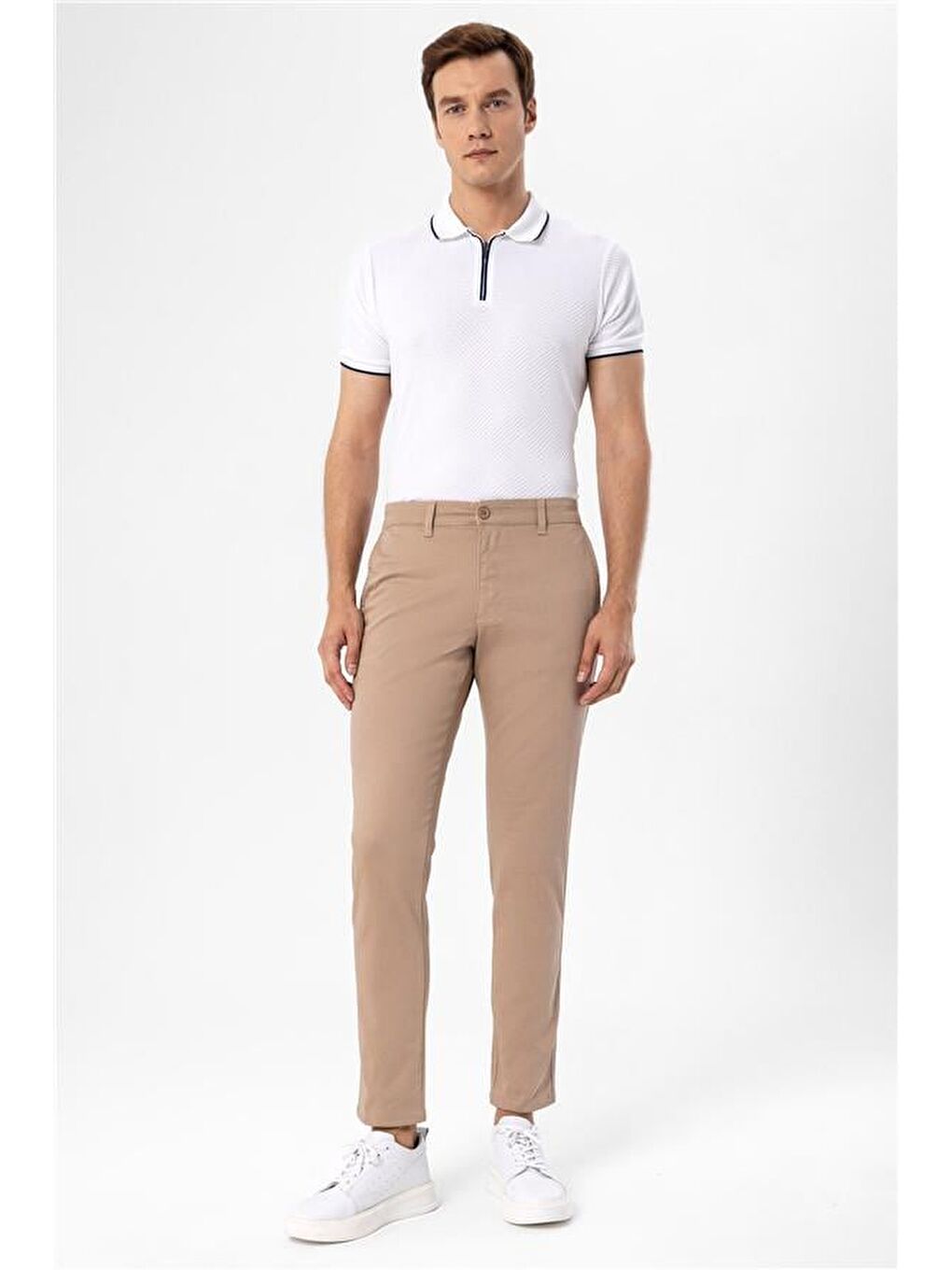 Bej Slim Armürlü Pantolon-2