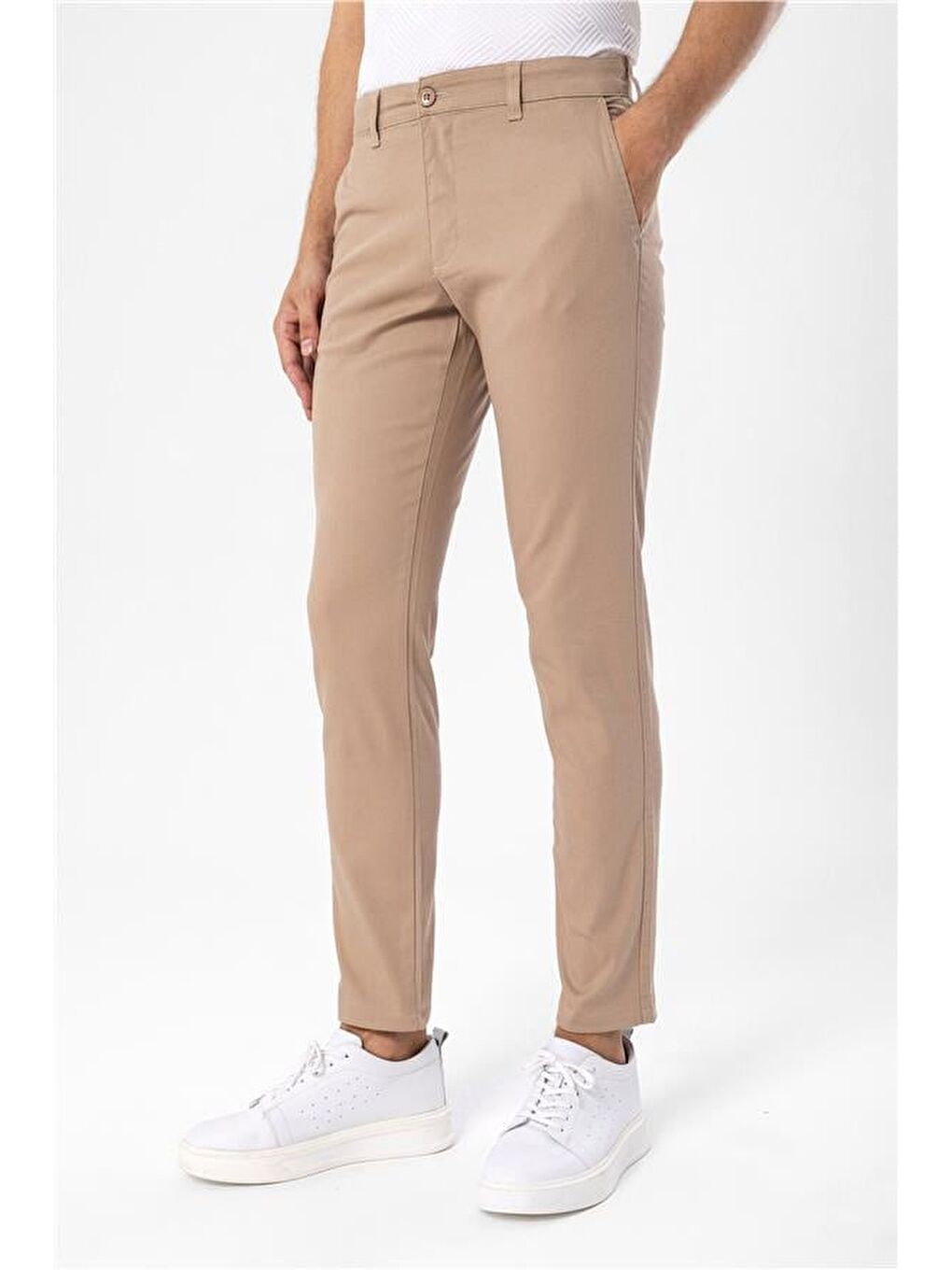 Bej Slim Armürlü Pantolon-3