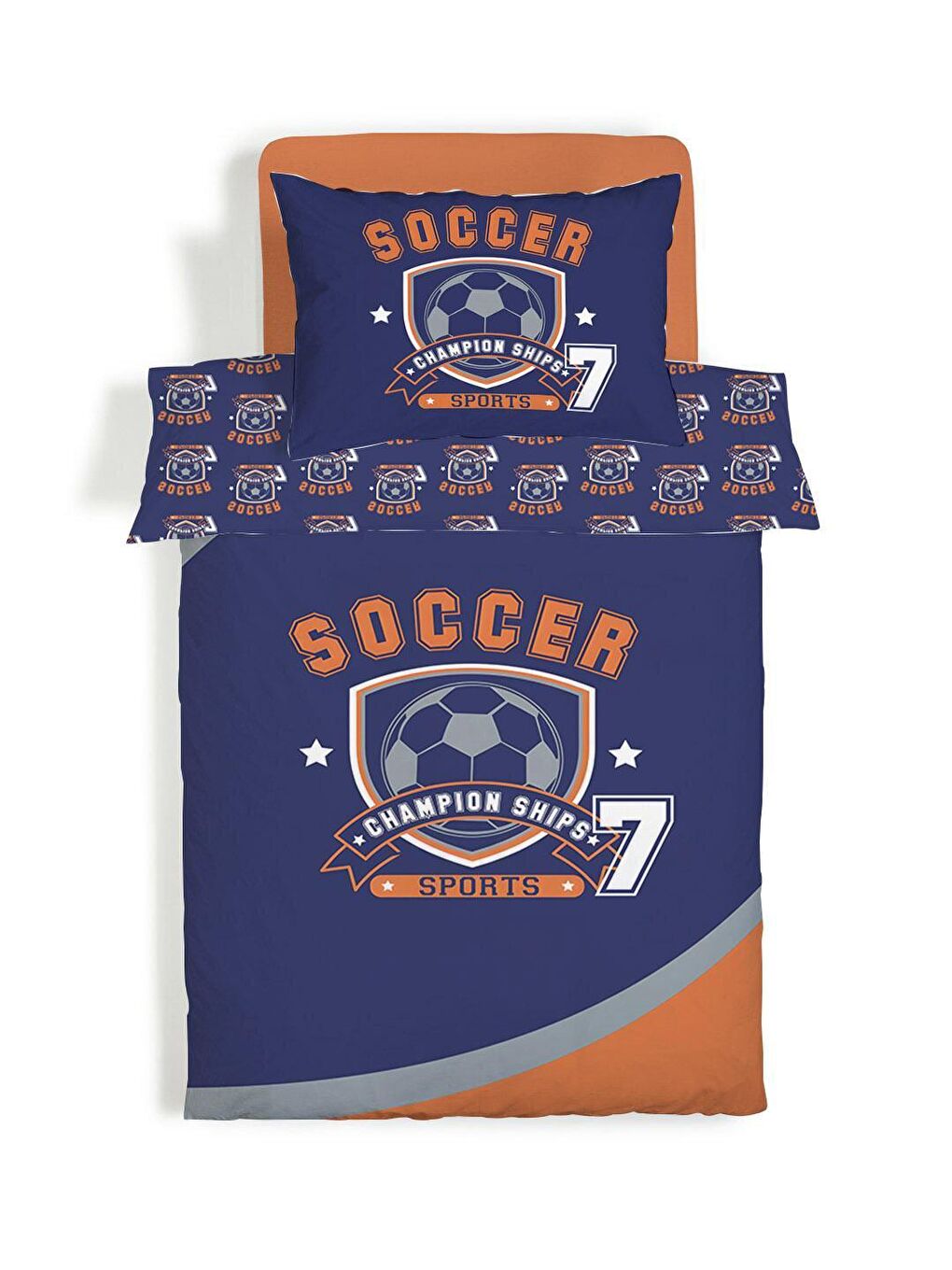 Karışık Çift Taraflı Futbol Desenli Çarşafsız 2'li Takım  Tek Kişilik Nevresim Takımı 160x220 Cm-1