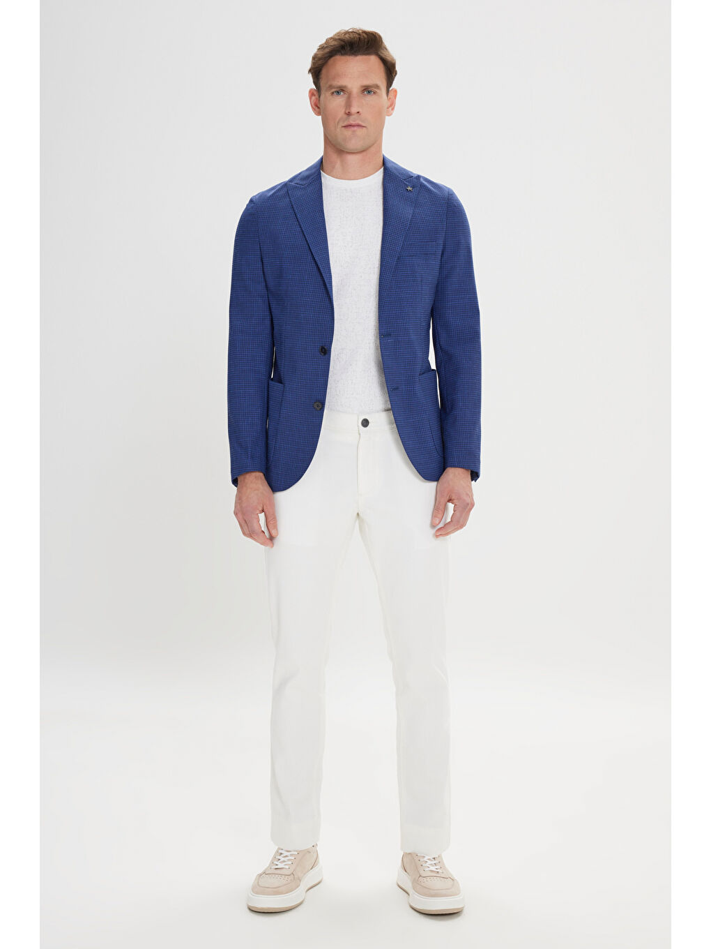 Erkek Lacivert Slim Fit Dar Kesim Kırlangıç Yaka Desenli Ceket-1