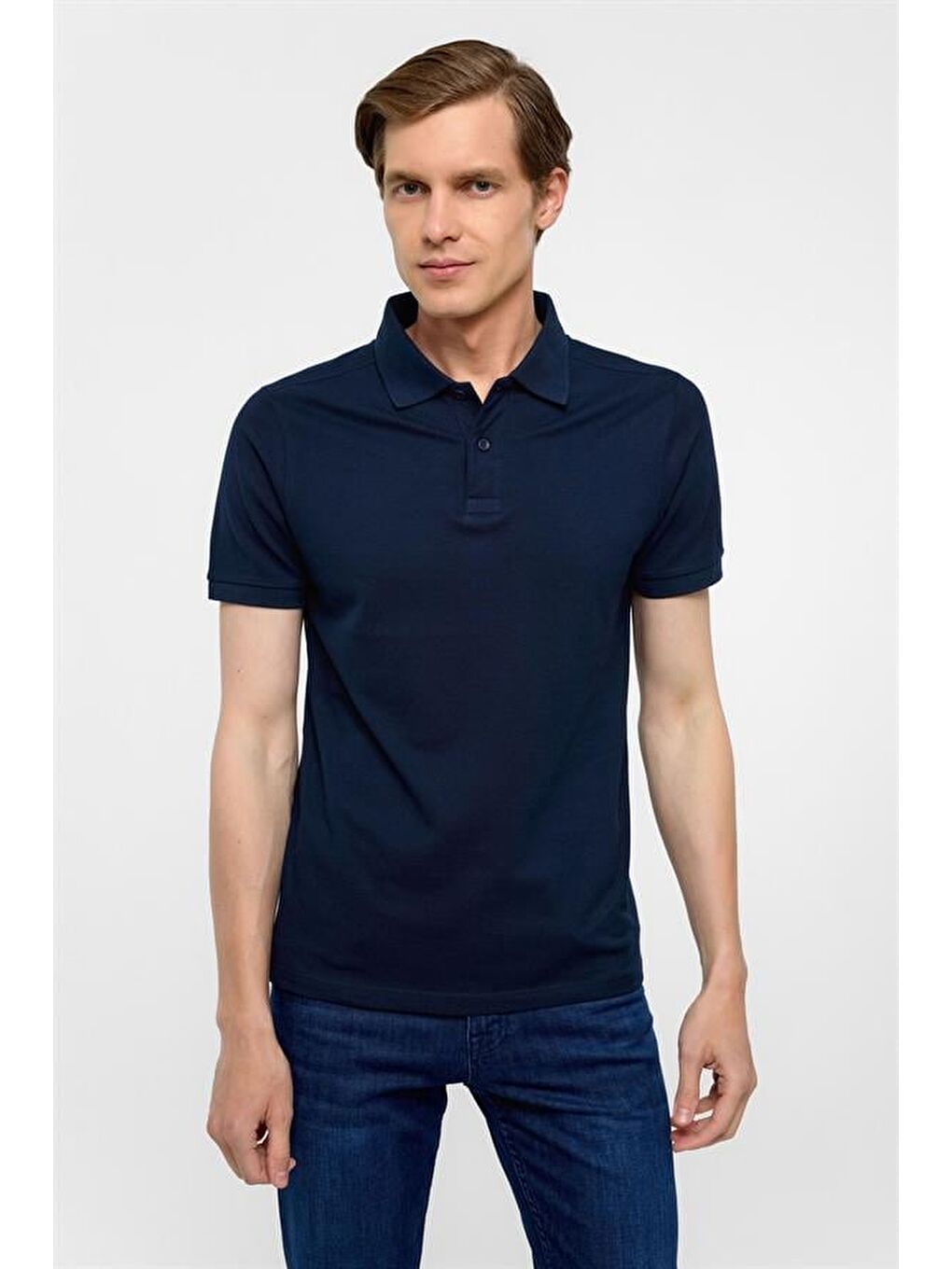 Lacivert Slim Düz Polo Yaka Tişört