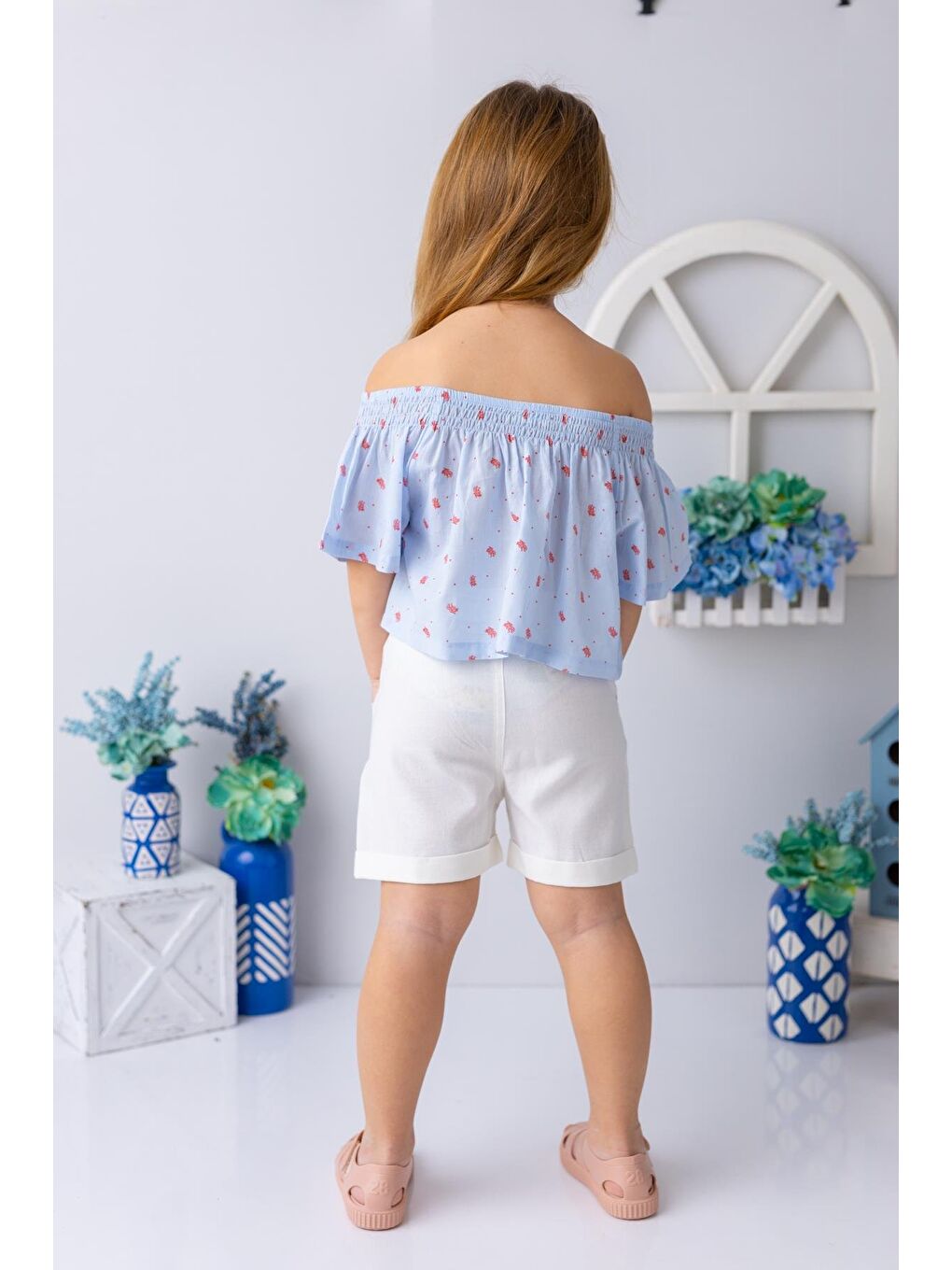 Karışık Kız Çocuk Mercan Desenli Crop Bluz - Desenli-1