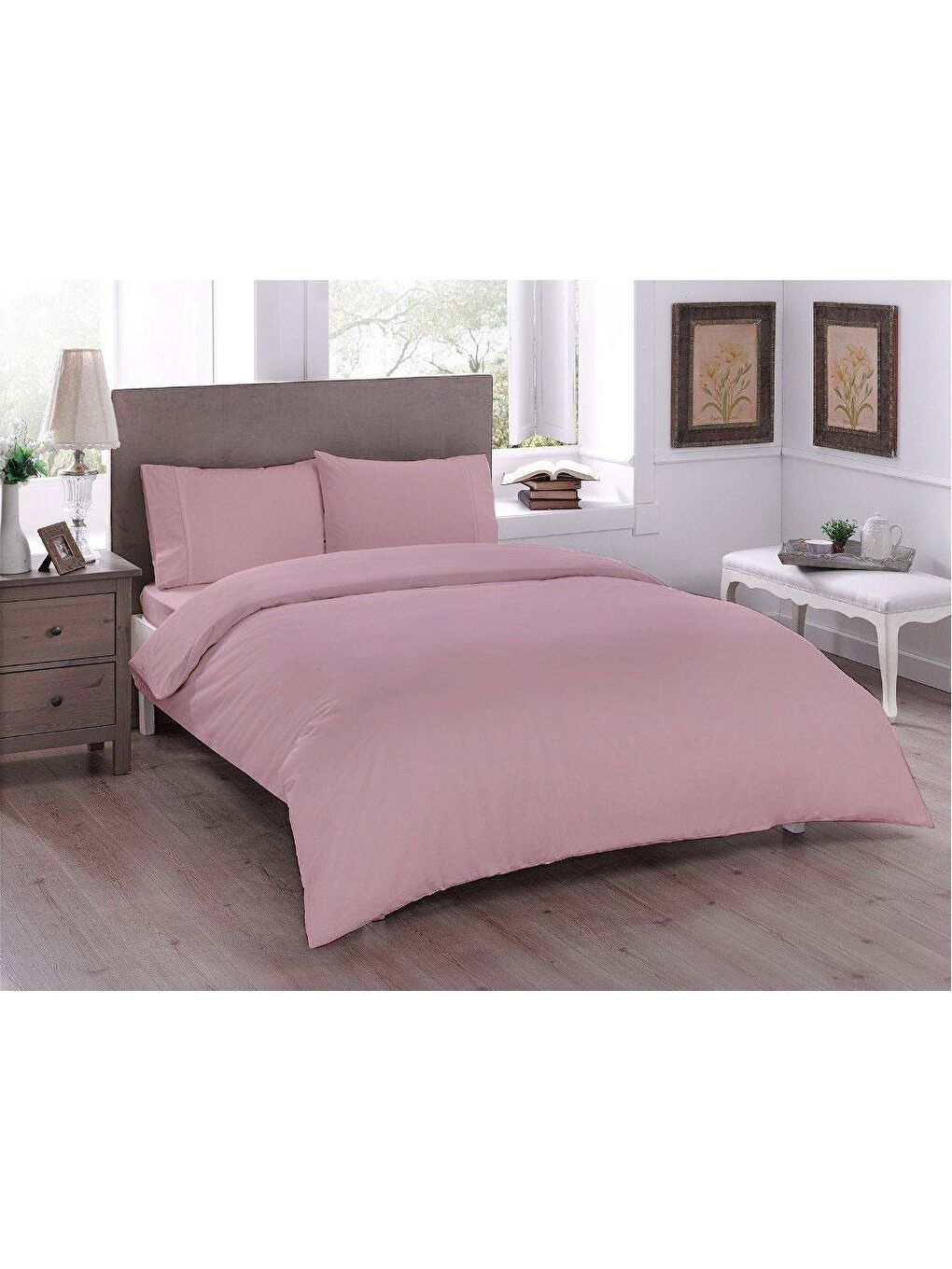 Pembe Pure Çift Kişilik Nevresim Takımı Pudra