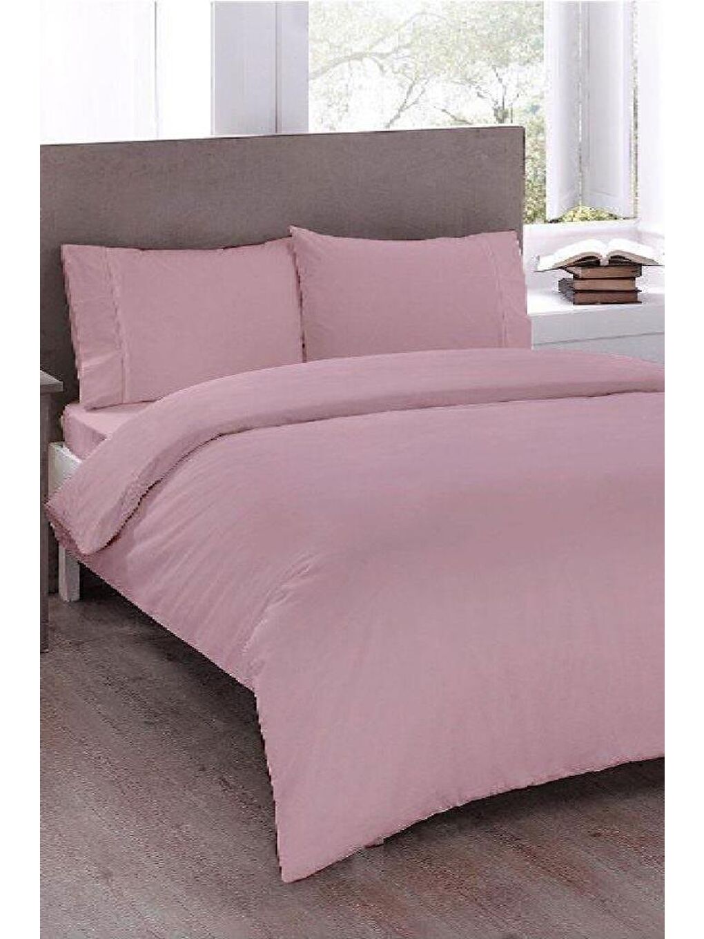 Pembe Pure Çift Kişilik Nevresim Takımı Pudra-1