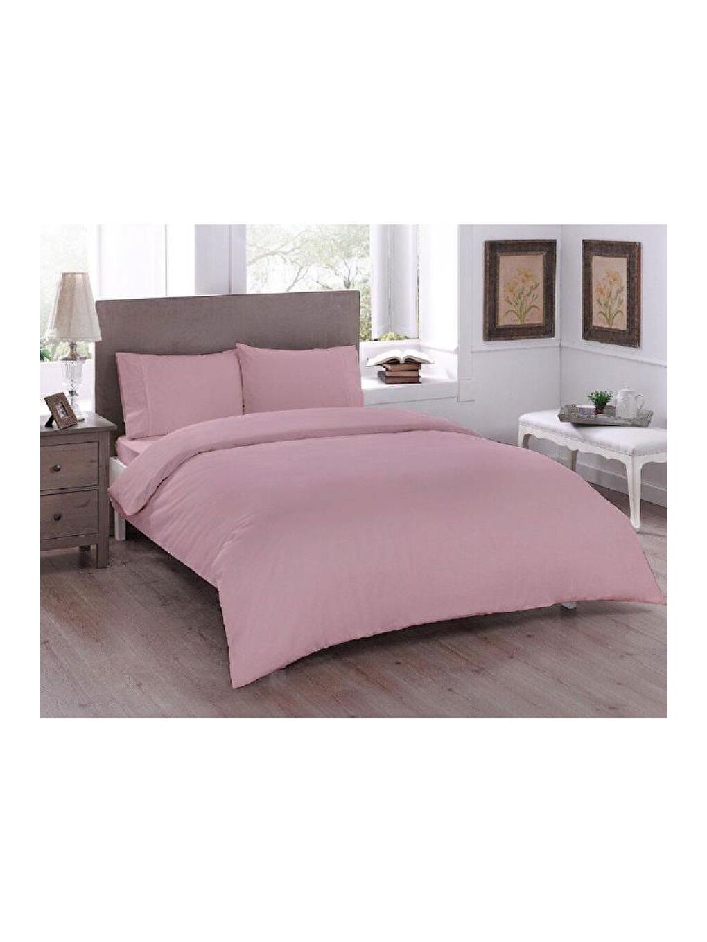 Pembe Pure Çift Kişilik Nevresim Takımı Pudra-2