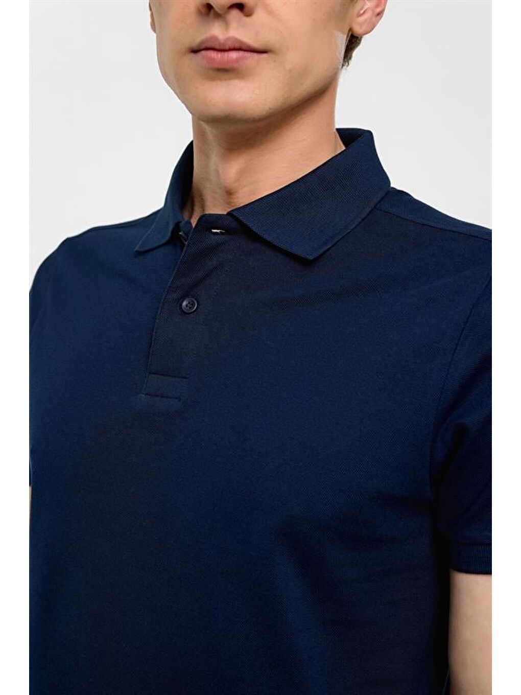 Lacivert Slim Düz Polo Yaka Tişört-2