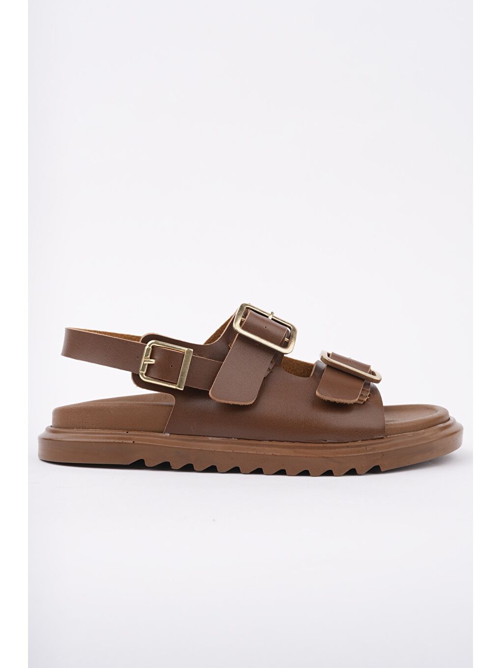 Kahverengi MEGGİE Çift Bantlı Ayarlanabilir Kemerli Günlük Kadın Sandalet-5