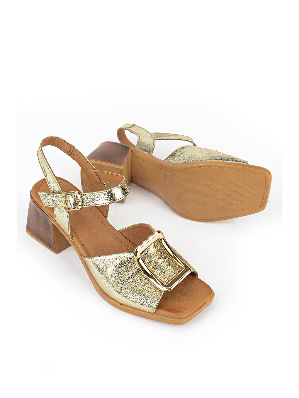 Sarı Kadın Hakiki Deri Topuklu Sandalet 161992Z19008S Altın-3