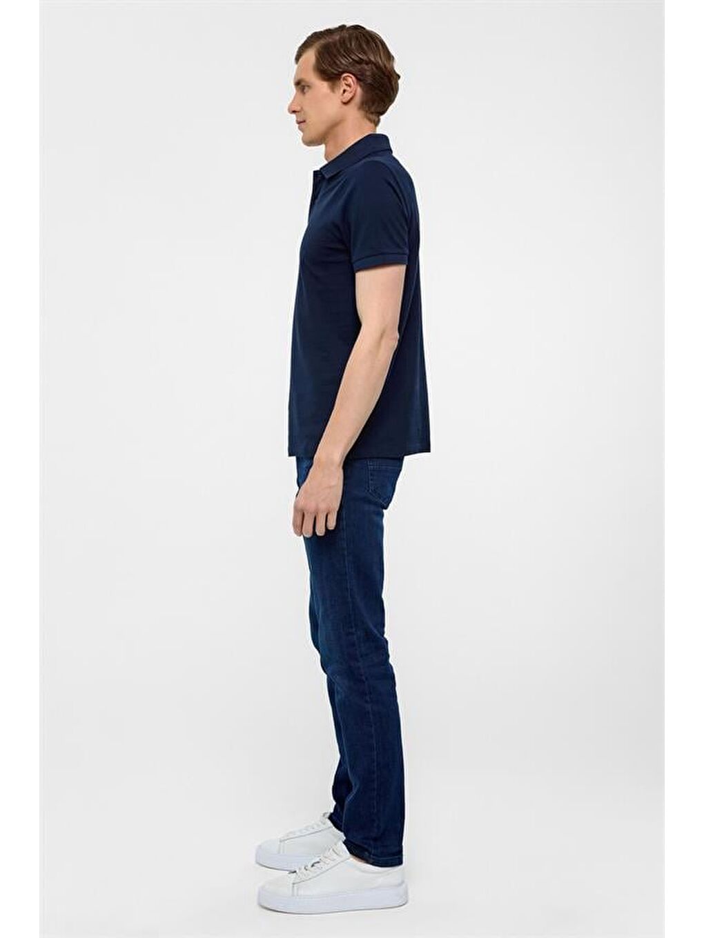 Lacivert Slim Düz Polo Yaka Tişört-5