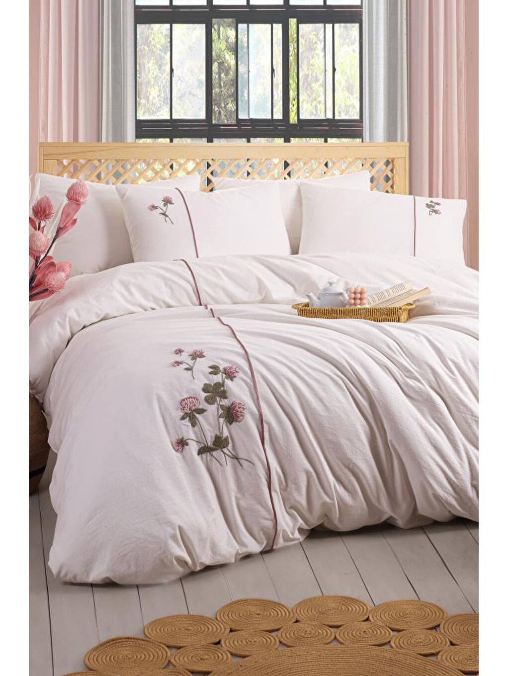 Pembe Vera 6 Parça %100 Pamuk Çift Kişilik Nevresim Takımı Pudra