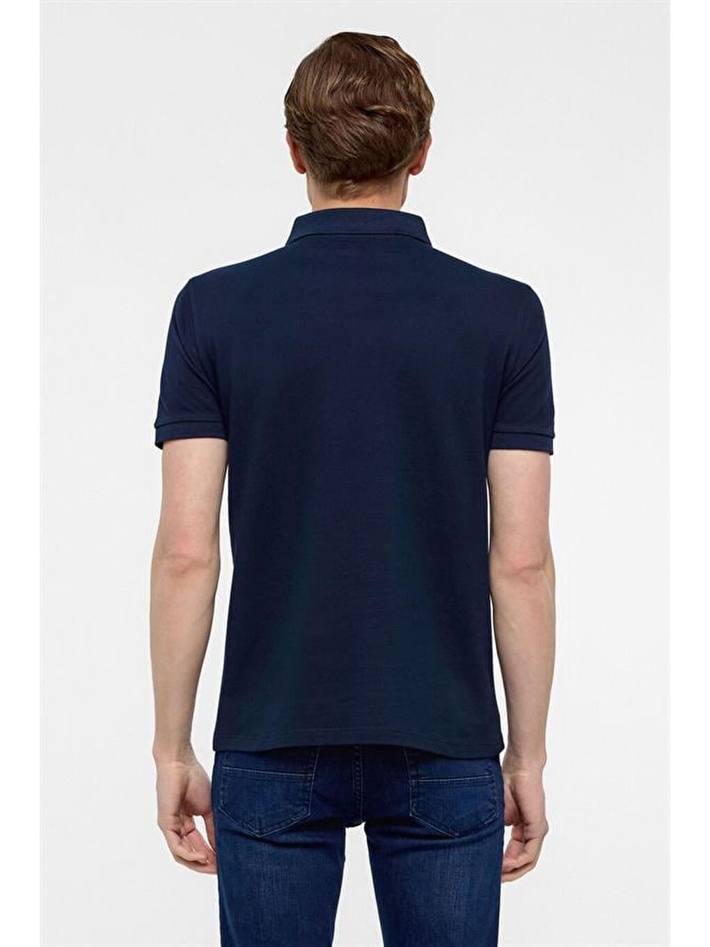 Lacivert Slim Düz Polo Yaka Tişört-6