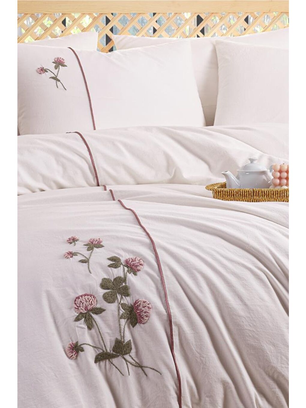 Pembe Vera 6 Parça %100 Pamuk Çift Kişilik Nevresim Takımı Pudra-1