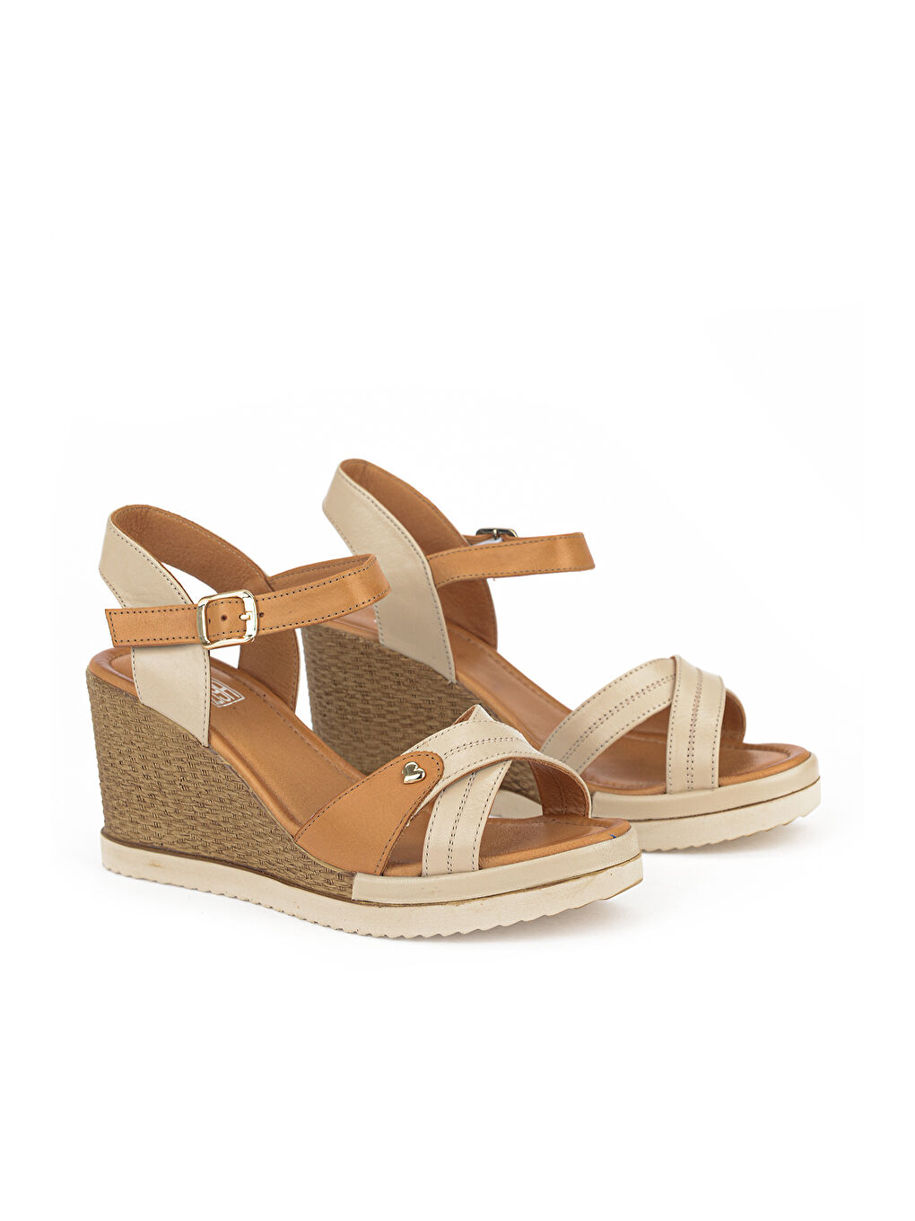 Kadın Hakiki Deri Dolgu Topuk Sandalet 161992Z505 Bej-1