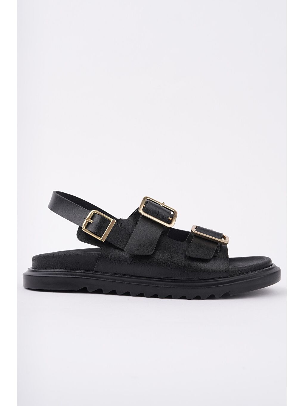 Siyah MEGGİE Çift Bantlı Ayarlanabilir Kemerli Günlük Kadın Sandalet-5