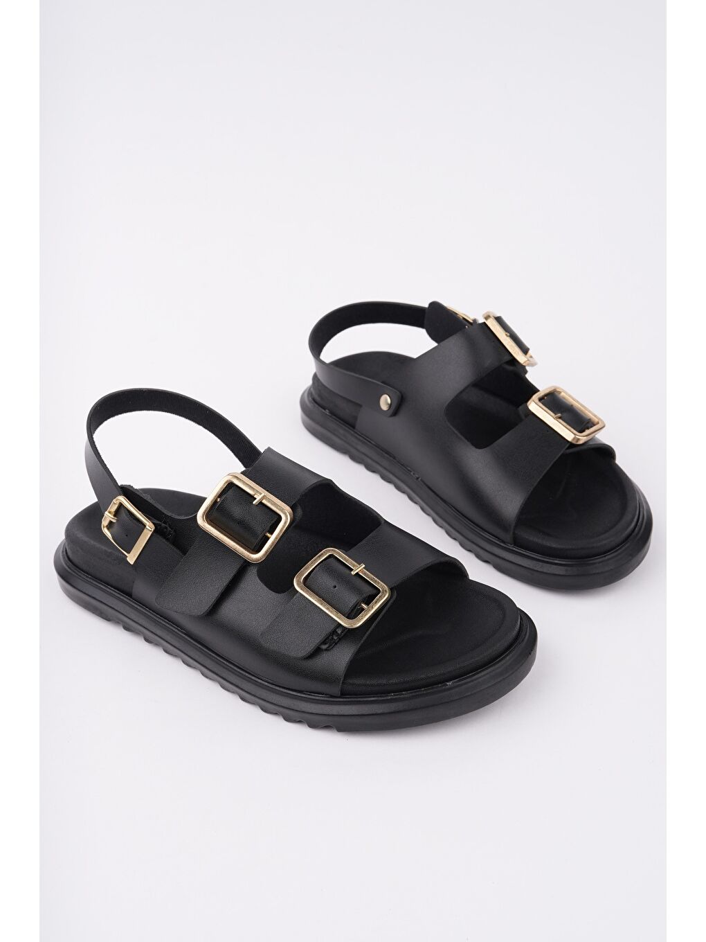 Siyah MEGGİE Çift Bantlı Ayarlanabilir Kemerli Günlük Kadın Sandalet-6