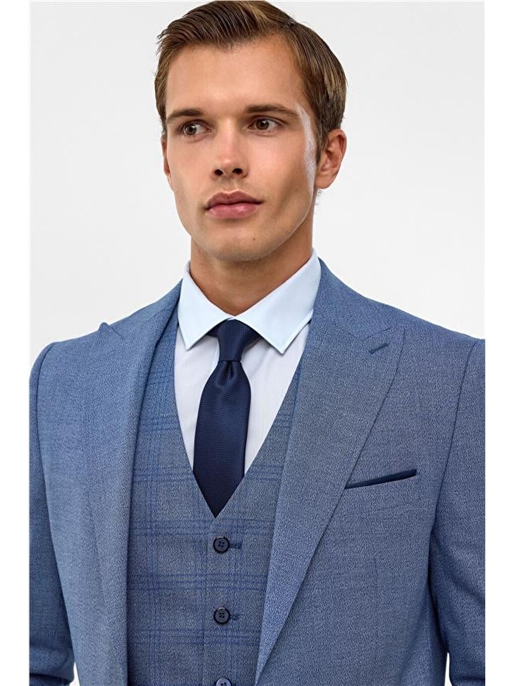 Buz Mavi Slim Armürlü Sivri Yaka 6 Drop Takım Elbise-3