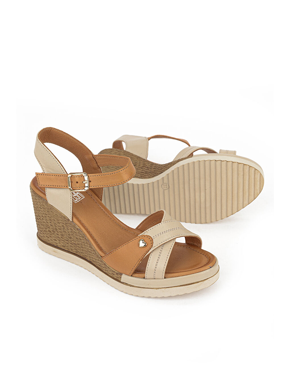 Kadın Hakiki Deri Dolgu Topuk Sandalet 161992Z505 Bej-3