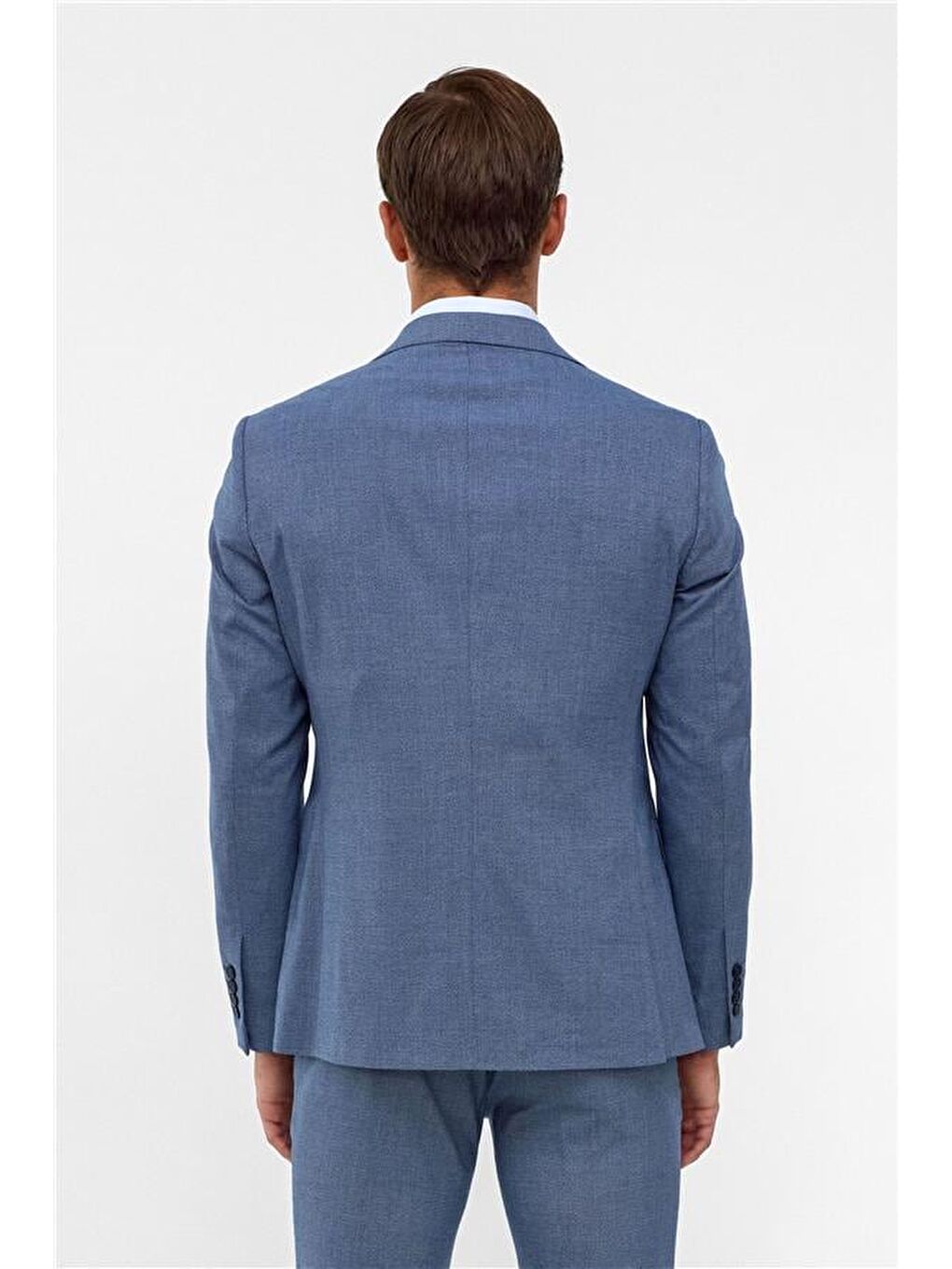 Buz Mavi Slim Armürlü Sivri Yaka 6 Drop Takım Elbise-5