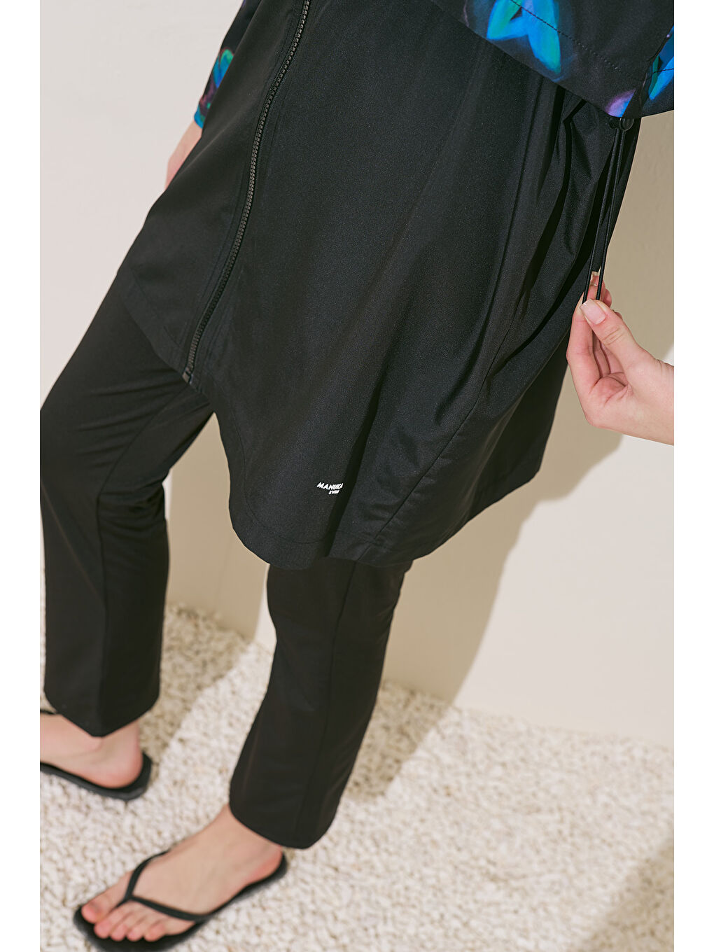 Mavi Fermuarlı 3'Lü Tesettür Mayo Takım Brush-2