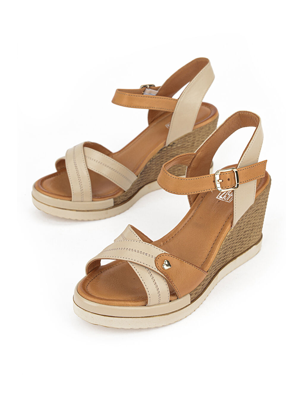 Kadın Hakiki Deri Dolgu Topuk Sandalet 161992Z505 Bej-4