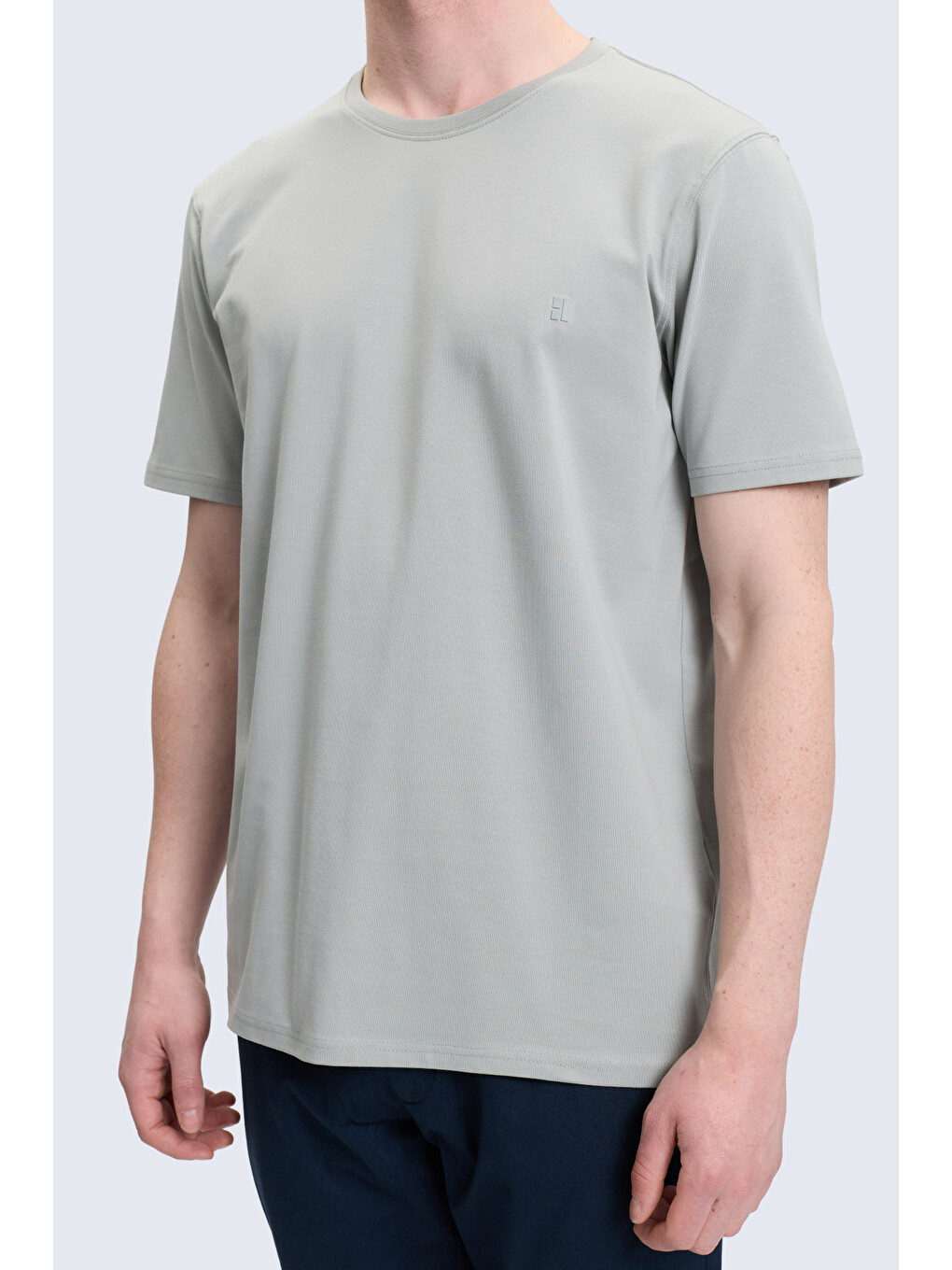 Gri Regular Fit Bisiklet Yaka Pamuklu Tişört-1
