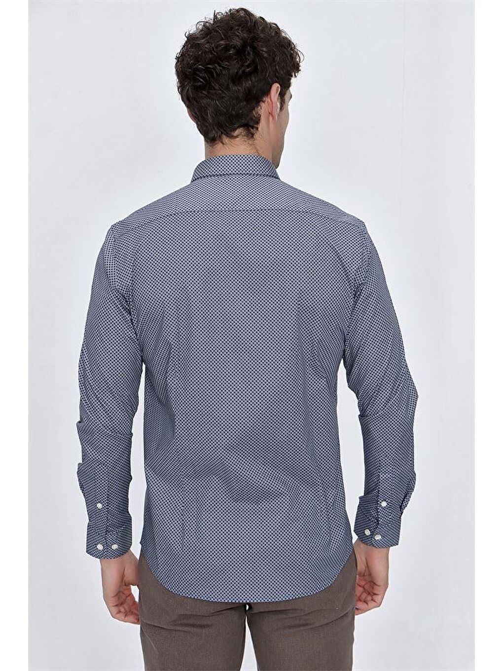 İndigo Mavi Uzun Kol Gömlek Yaka Klasik Slim Fit Pamuklu Elastanlı Gömlek 1004225207