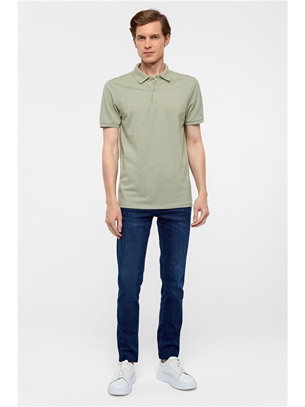 Haki Regular Armürlü Polo Yaka Tişört-6