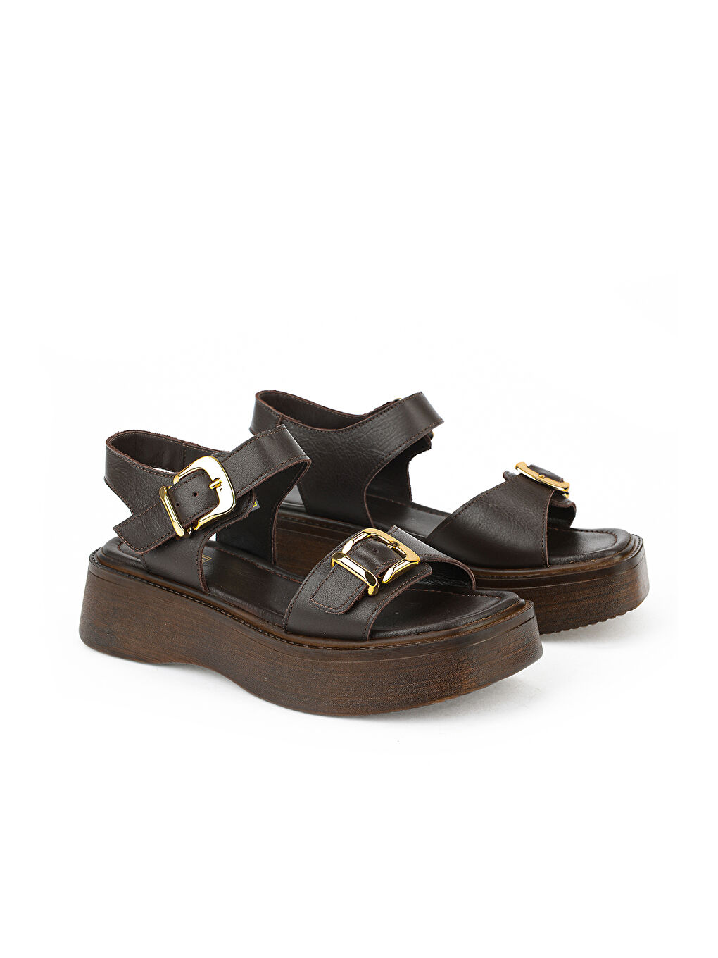 Kahverengi Kadın Hakiki Deri Dolgu Topuk Sandalet 161992Z2400 Kahve-1