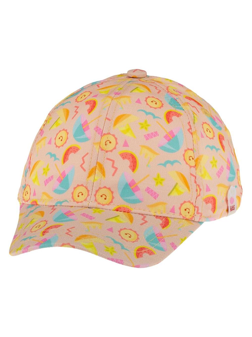 Pembe Güneş Şemsiye Baskılı Kız Şapka 1-3 Yaş Somon