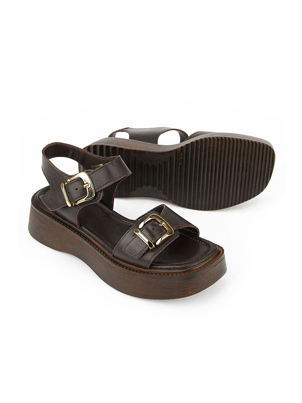 Kahverengi Kadın Hakiki Deri Dolgu Topuk Sandalet 161992Z2400 Kahve-3