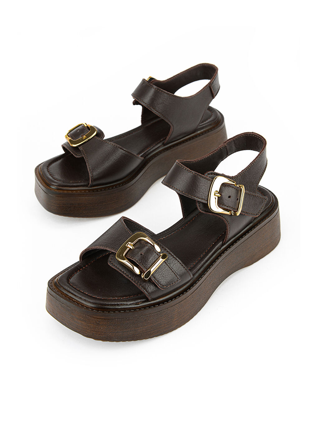 Kahverengi Kadın Hakiki Deri Dolgu Topuk Sandalet 161992Z2400 Kahve-4