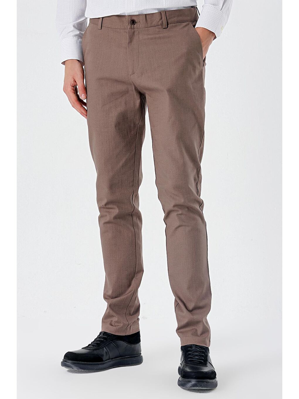 Kahverengi Koyu Vizon Pamuklu Yandan Cepli Casual Slim Fit Chino Pantolon 1003240151