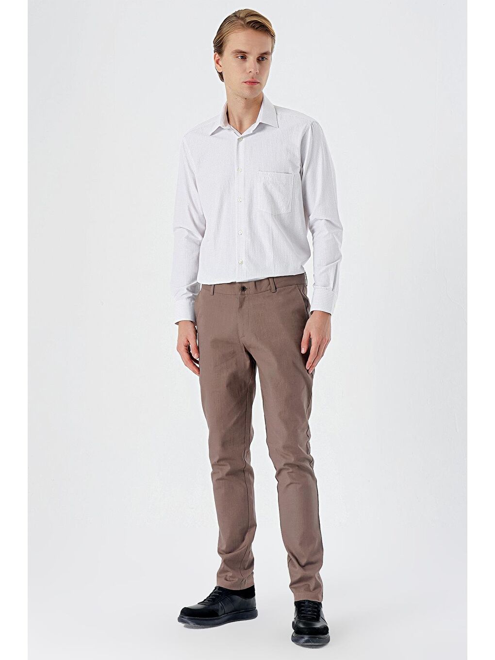 Kahverengi Koyu Vizon Pamuklu Yandan Cepli Casual Slim Fit Chino Pantolon 1003240151-2