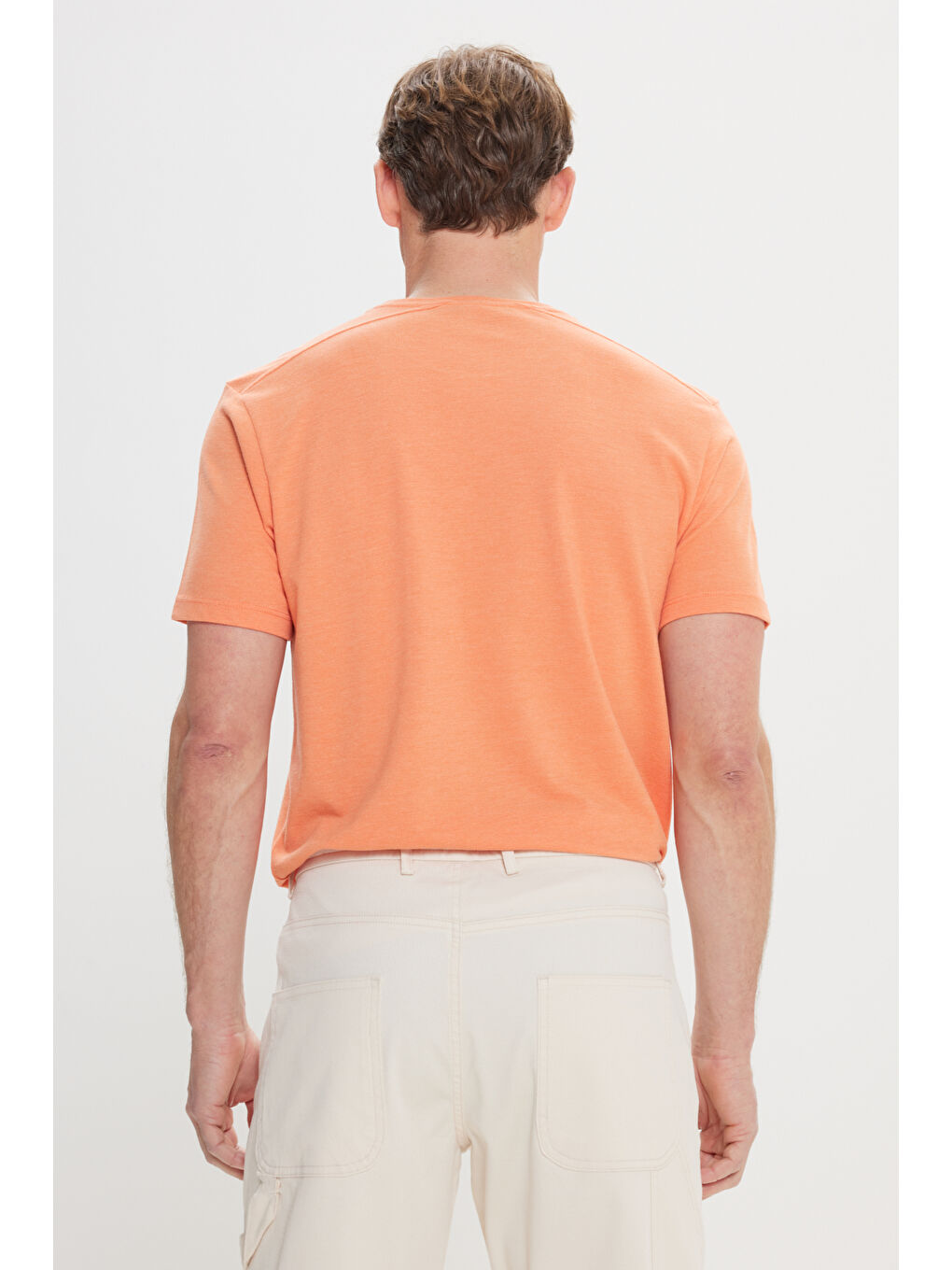 Erkek Turuncu Slim Fit Dar Kesim Pamuklu Bisiklet Yaka Tişört-4