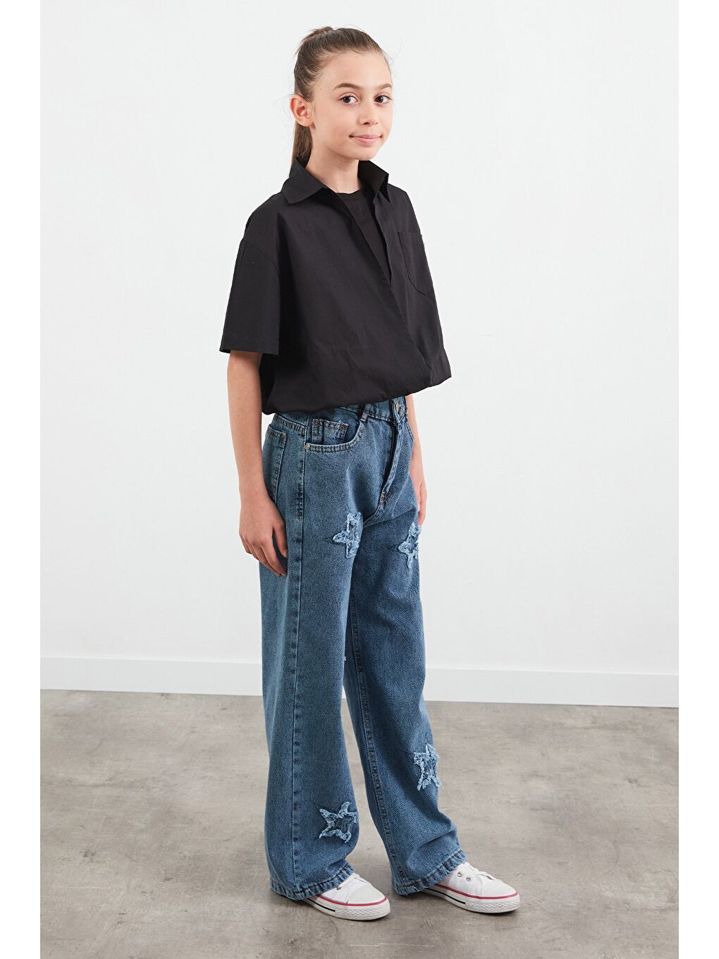 Mavi Yıldız Nakışlı Kız Çocuk Pantolon-2