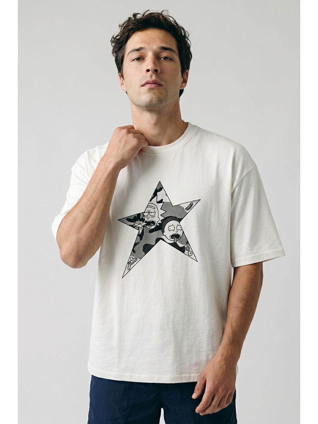 Erkek Oversize Rick Beyaz Premium T-shirt-3