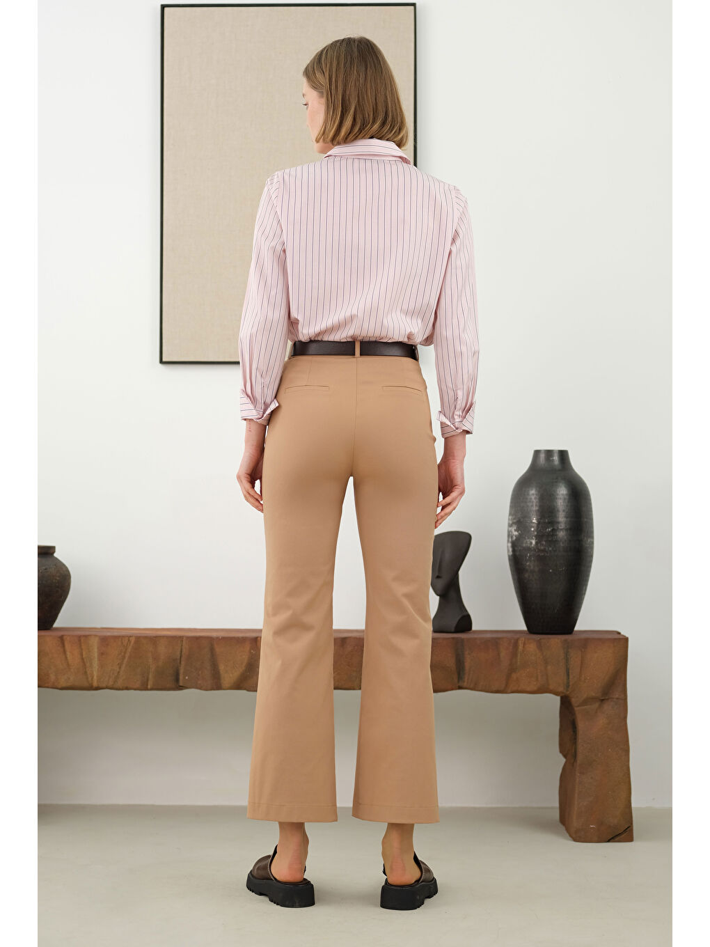 Kahverengi Önü Yarım Nervürlü Pantolon Camel-2