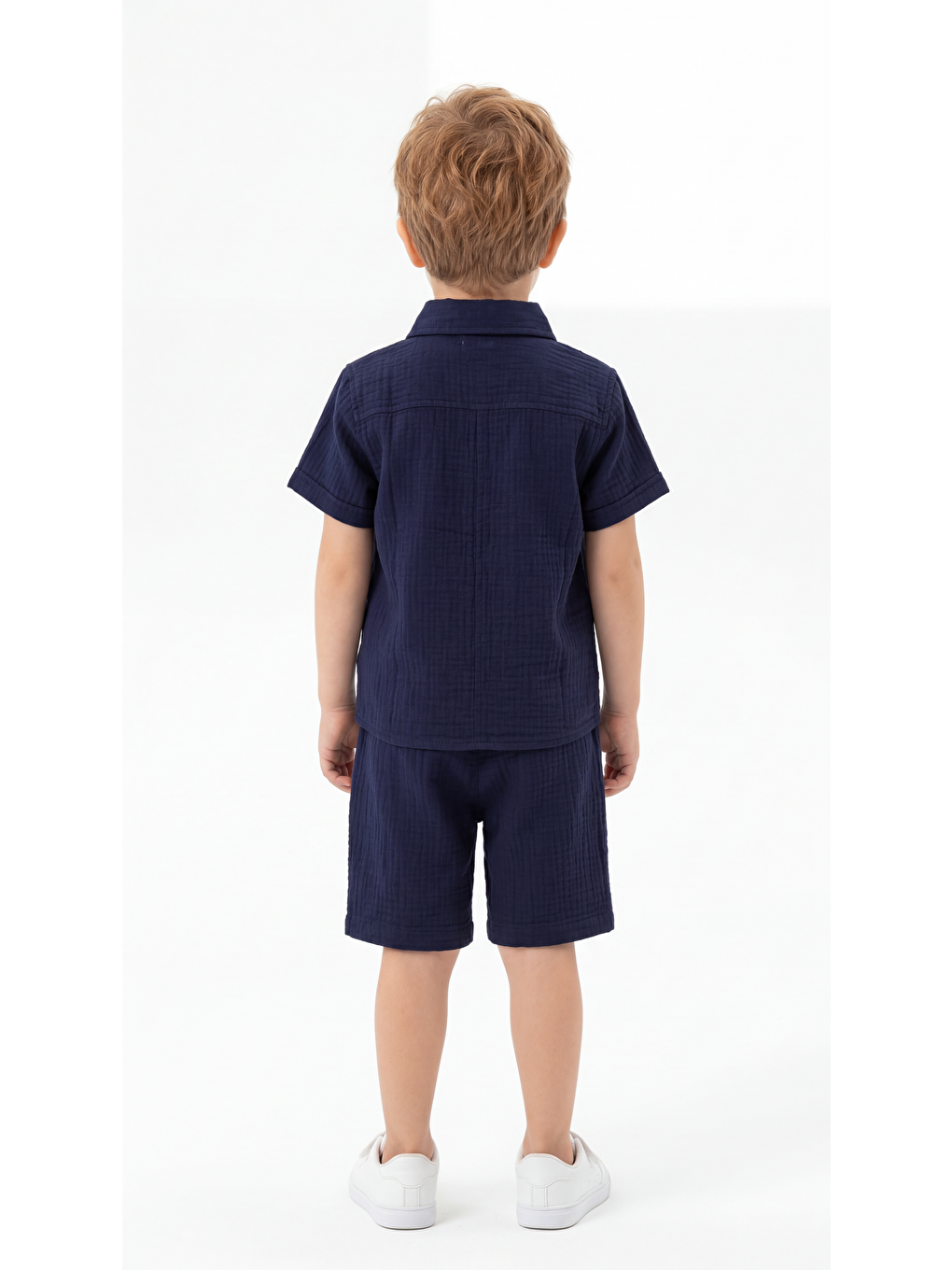 Lacivert A Little More Smile Baskılı Cep Detaylı Erkek Çocuk Gömlek & Şort Takımı-3