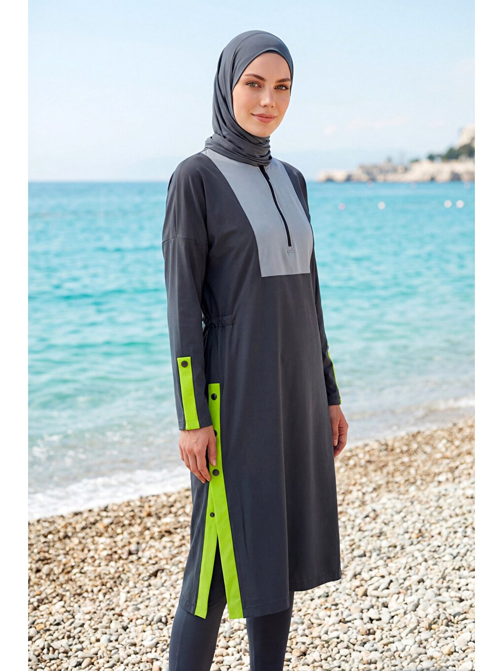 Tam Kapalı Tesettür Mayo M2527-1 Koyu Gri-2